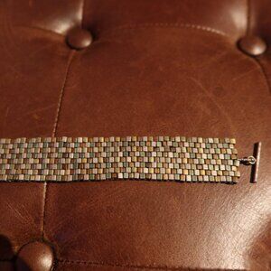 $80 cube bead artisan bracelet blue green grey silver toggle closure